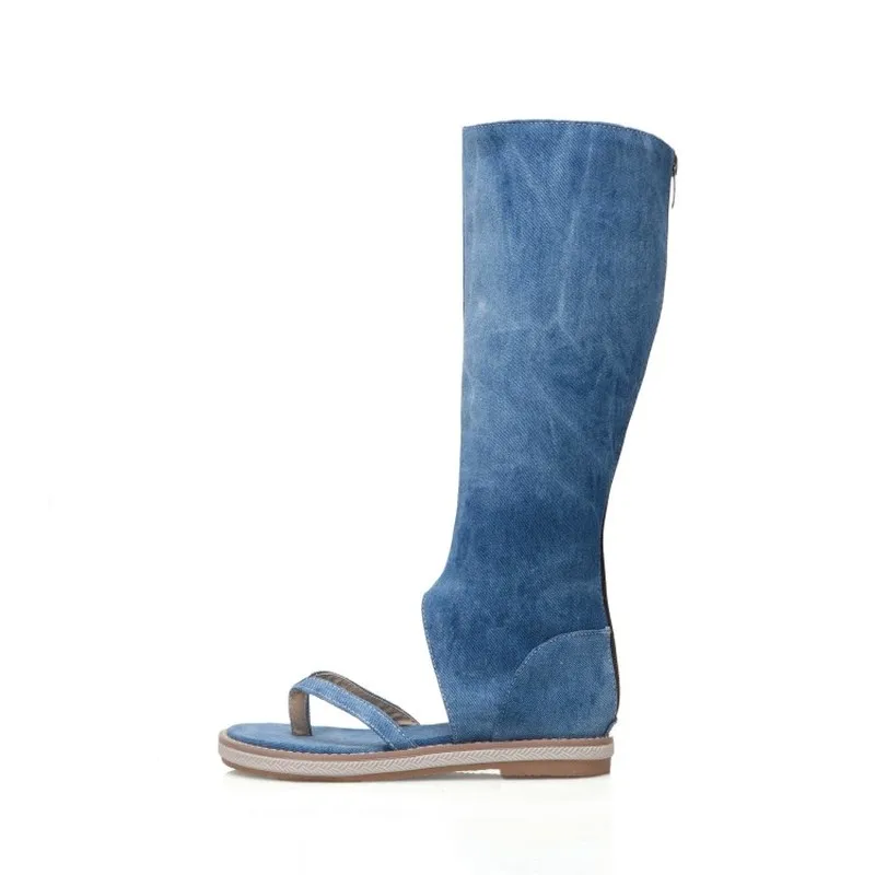 Женские сандалии на плоской подошве Пляжная обувь Джинсовые летние сапоги