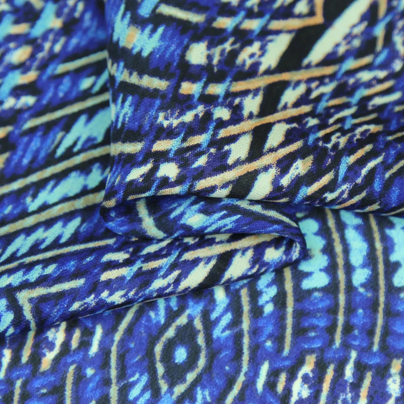 Элегантный синий геометрический дизайн чистый шелк крепдешин 16 мам SCDC1035|Ткань| |