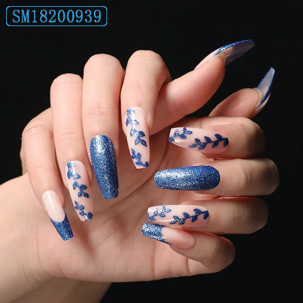 Матовые матовые накладные ногти цвета хаки 24 шт. на шпильке темно синего с острым