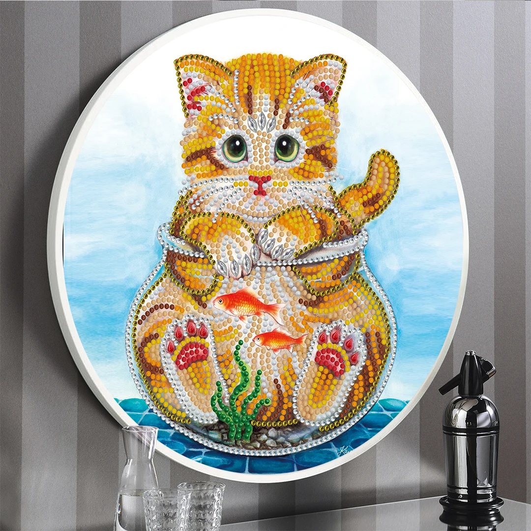 בעלי החיים חתול כלב סגנון DIY 5D יהלומי ציור עם עגול מסגרת קלע Tassles רקמת תפר צלב בית קיר קישוט