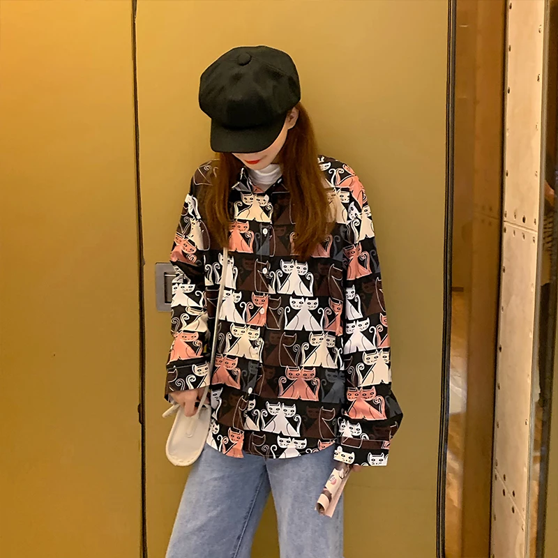 

new spring fall long sleeve turn-down collar vintage Korean style Women Clothing fashion brand Blouses shirts print casual tops