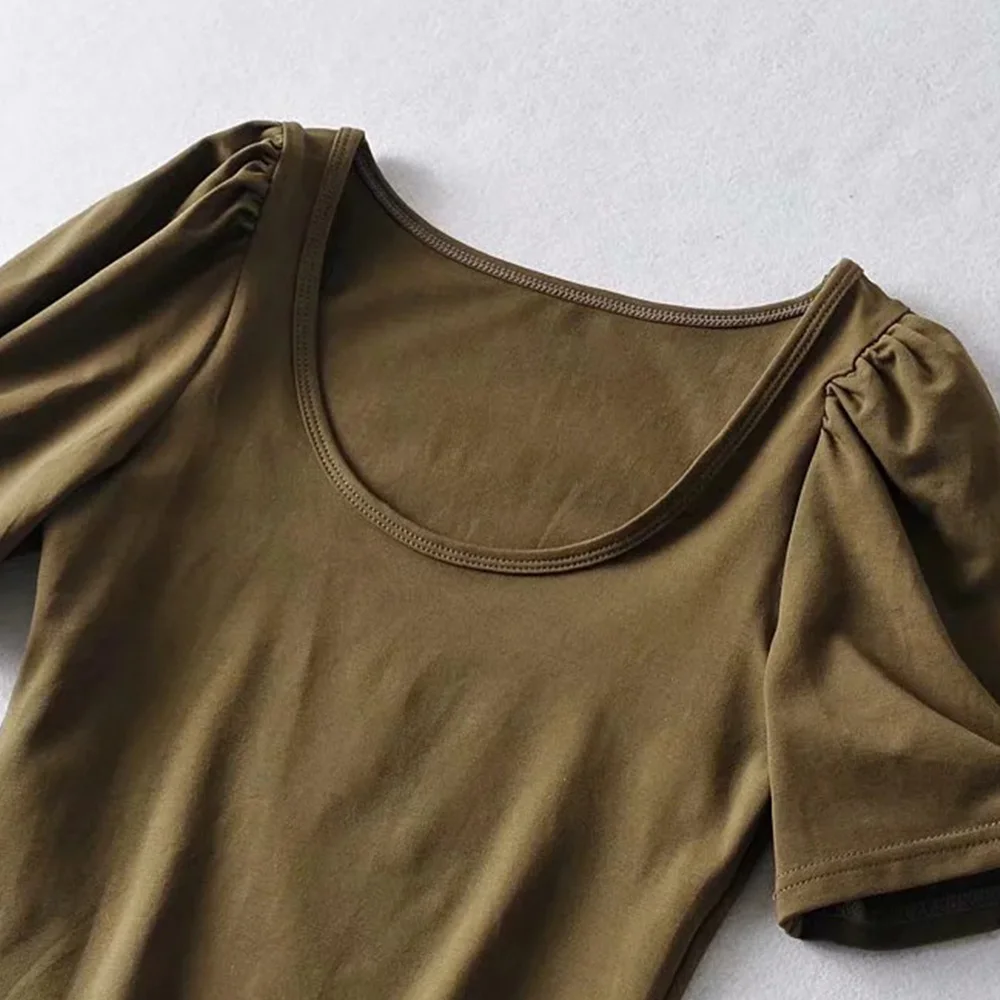 

Ladies 2021 Summer Solid Color Vintage T-shirt Femme Puff Sleeve O-Neck Short Sleeve for Women Top Mujer Clothes Purple Black