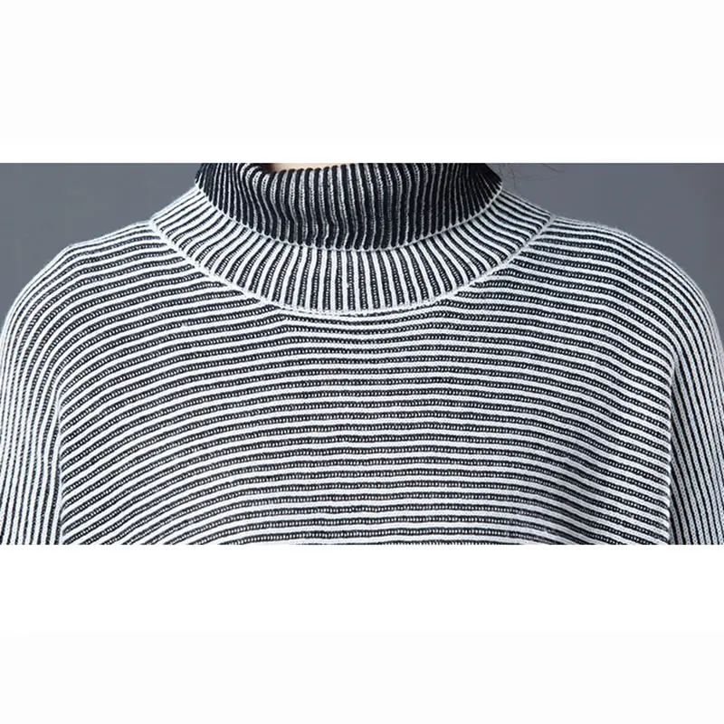 

XITAO Striped Patchwork Casual Sweater Women Tide Fashion New Style Turtleneck Collar Long Sleeve Pullover Loose Elegant ZXR1439