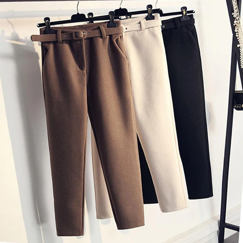 

Women Wool pants 2021 New Casual Solid Autumn Winter Thick Warm Harem pants Ankle-Length Pants Trousers S-XXL