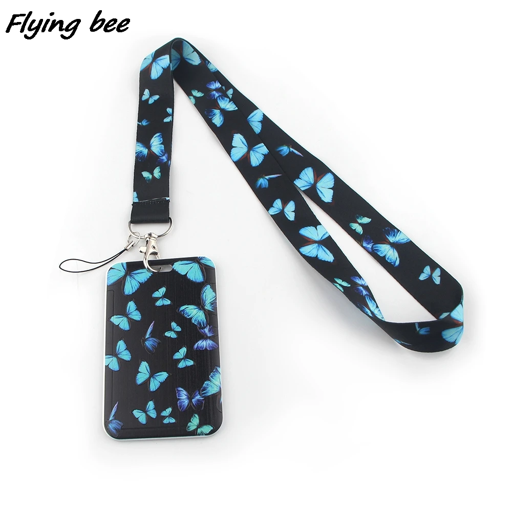 flyingbee x1287 monarch butterfly lanyard credit card id holder bag student women travel bank bus business card cover badge free global shipping