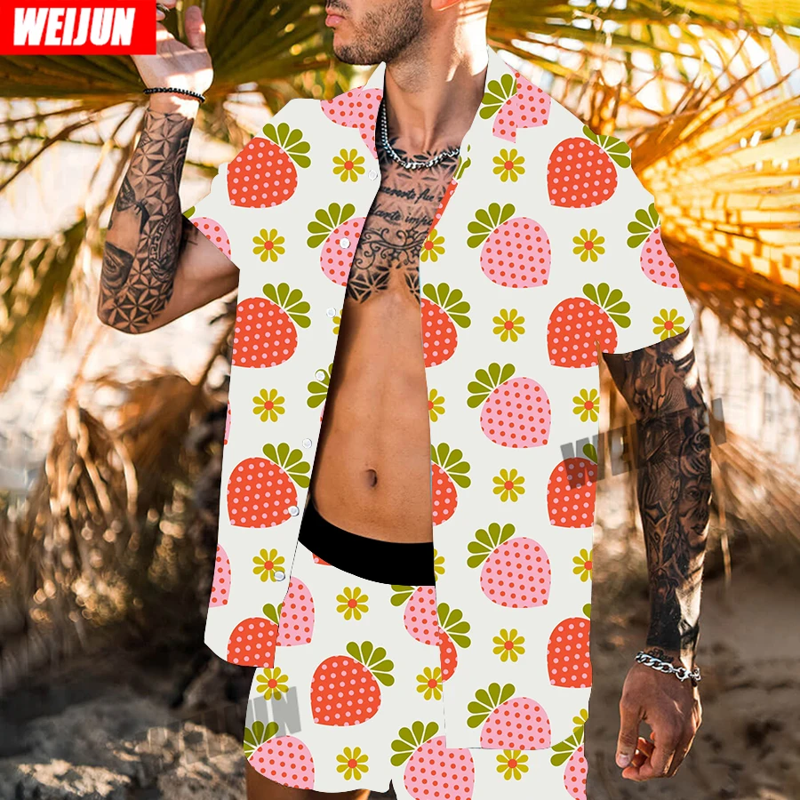 

Men's Hawaiian violin, fruit print suit summer 2021 short sleeve shirt Beach shorts street casual men's suit