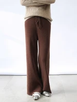 2021 loose waist long trousers 100 wool girls pants with pocket female winter warm knitted leggings 5colors for women