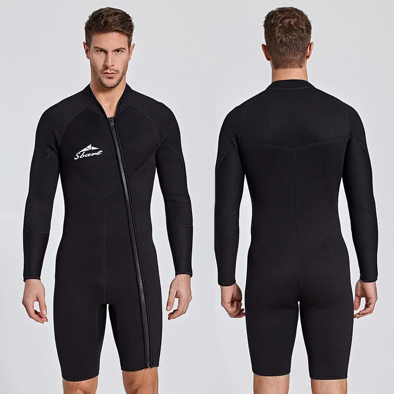 3MM Neoprene Wetsuit Men's Long-Sleeve Scuba Wetsuit With Front Zipper To Keep Warm And Sunscreen Surfing Snorkeling Wetsuit