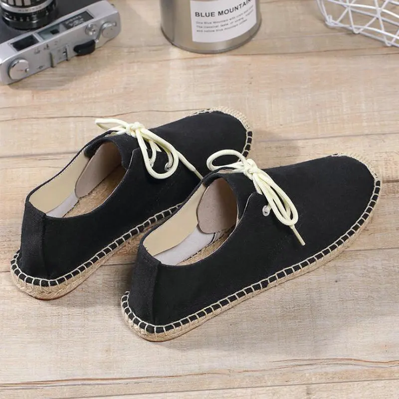 

summer Black White Bule male casual Canvas Hemp Insole Fisherman Light Shoes Ethnic Style men Espadrille Flats Shoes AA-26