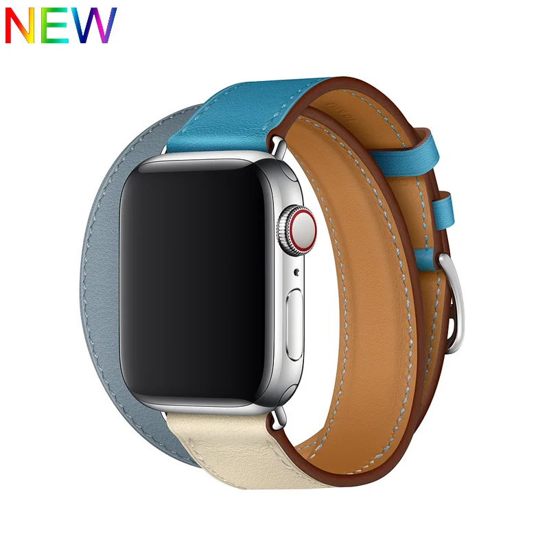 Lin Craie Bleu Двойной тур кожаный ремешок для apple watch 4 band 40 мм 44 мм correa iwatch series 3 2 1 42 мм 38 мм наручные часы ремень - Цвет ремешка: Lin Craie Bleu