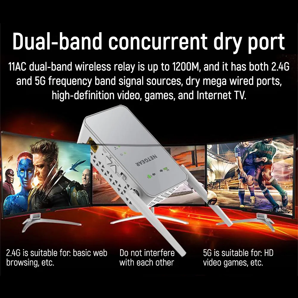 

NETGEAR EX6150 v2 WiFi Range Extender 1200Mbps Dual Band Wireless Signal Booster 2.4G/5GHz Repeater Network Acceleration Router