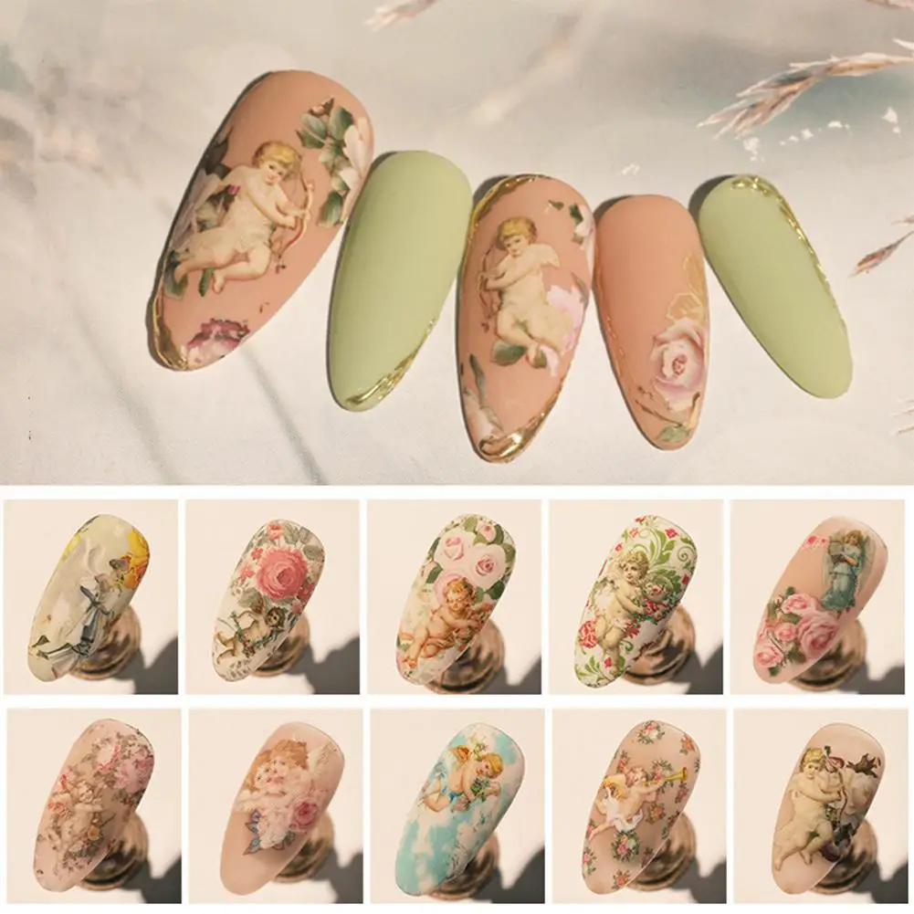 

Nail Art Transfer Paper Angel Cupid Starry Nail Sticker Set Baroque Style Nail Sticker Nail Transfer Lace Decals