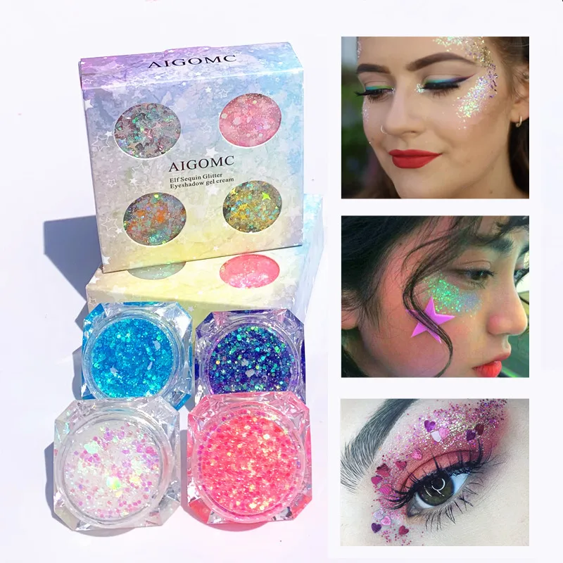 4 цвета блестки тени для век макияж гель крем сценический Макияж Блеск