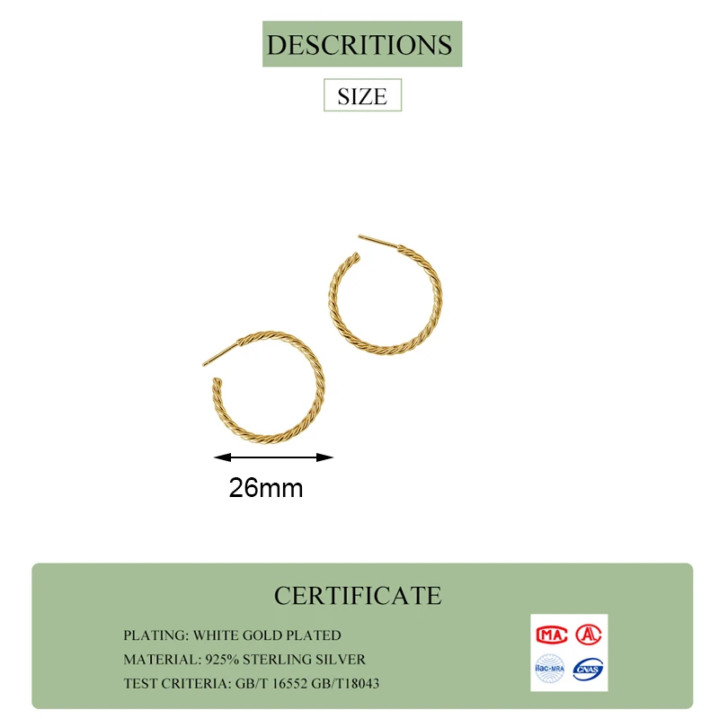 

VIVILADY 100% 925 Sterling Silver Korean Style Twisted Round Women Hoop Earrings Circle Minimalist Punk Female Party Jewelry