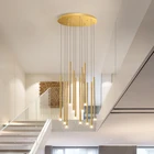 Современные подвесные лампы в скандинавском стиле для лестницы, декоративные светодиодсветодиодный светильники золотого и черного цвета для вращающихся лестниц, виллы, гостиной