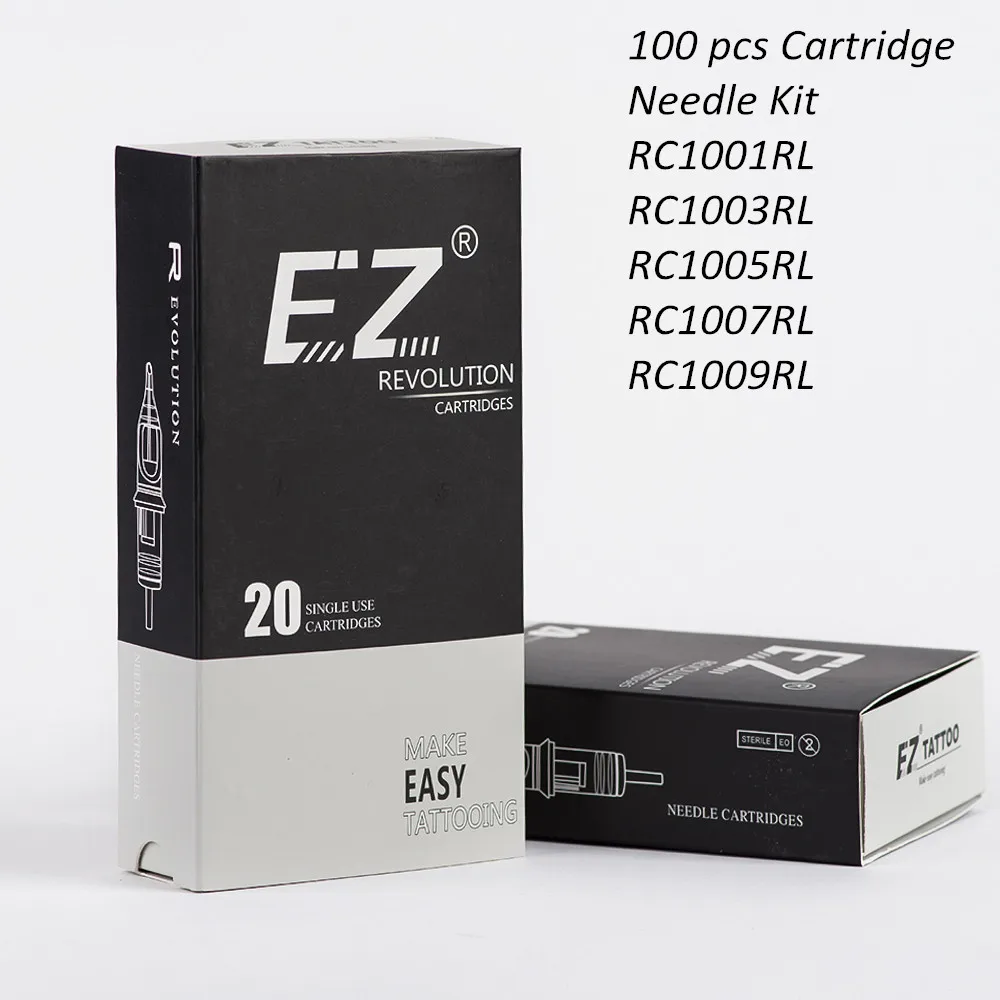 100 PCS Assorted Sizes EZ Revolution Tattoo Cartridge Needle Kits Round Liner (RL) for Rotary Pen Machine Grips