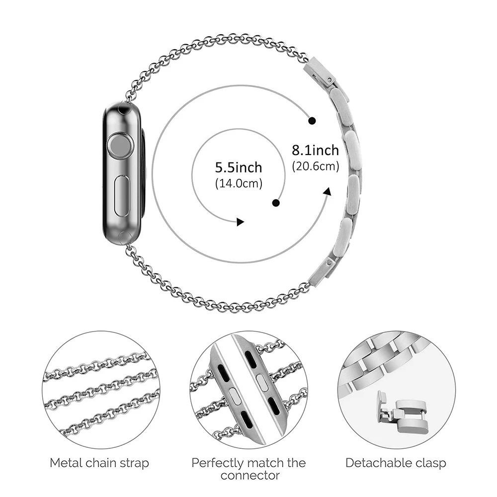 Браслет женский с металлической цепочкой для apple watch SE 6 5 4 band 44 мм 42 простой