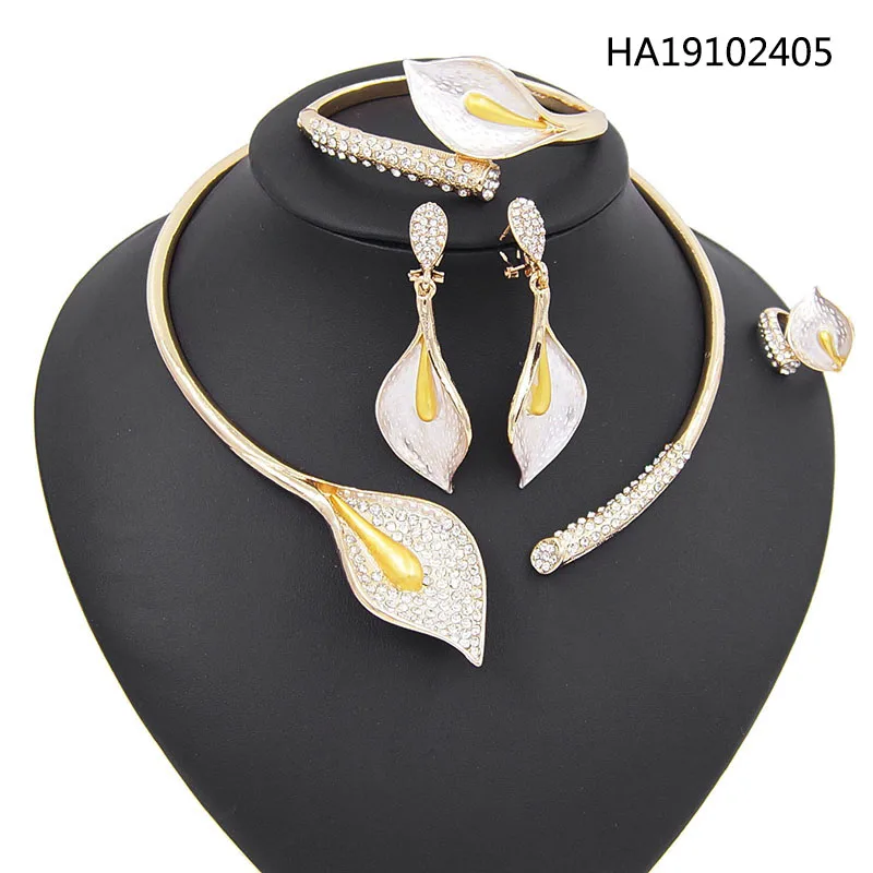 

Yulaili Fashion Wedding Bridal Jewelry Sets Leaf Shape Necklaces Earrings Bracelet Ring for Women Statement Jewellery Wholesale