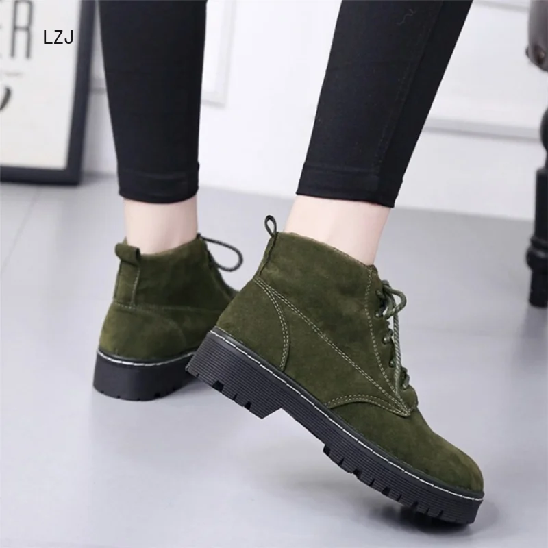 

LZJ 2019 Autumn Winter Fashion Women Boots Ankle Boots Suede Warm Women Boots Comfortable Warm Ankle Boots Shoes Martin Boots