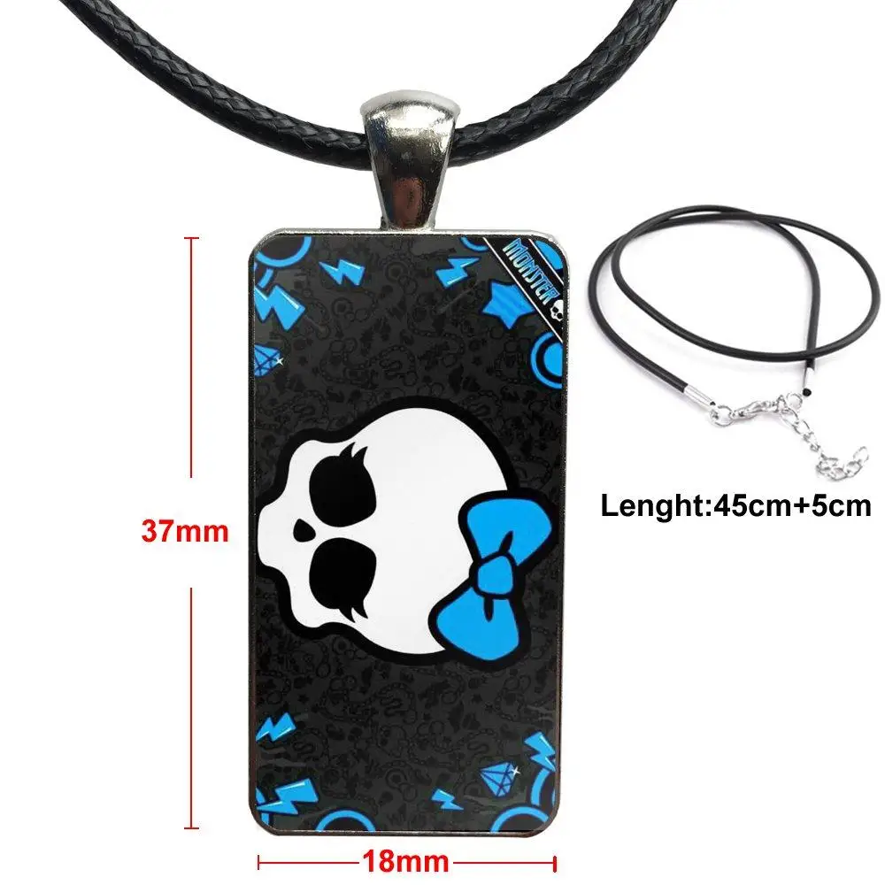 

Monster High Cute Skull Logo For Girls Handmade Gift Glass Pendant Necklace Handmade Half Pendant Rectangle Necklace