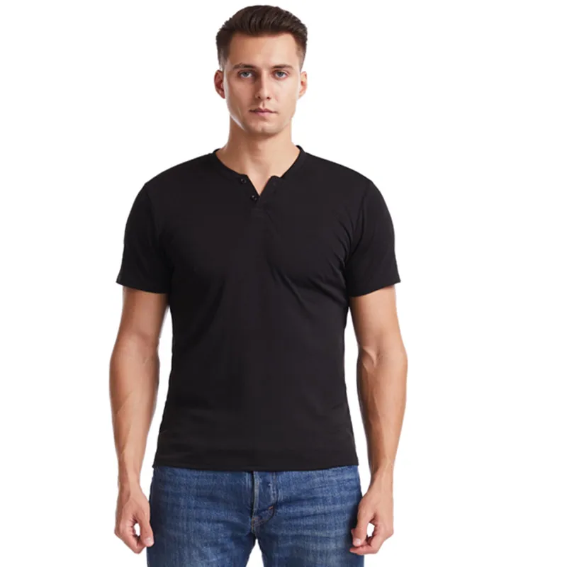 

New men's fashion short-sleeved T-shirt casual sports high-quality men's body-fitting V-neck buttons men's fitness shirt large