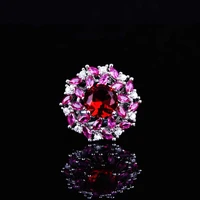 vintage women ring silver 925 jewelry flower shape inlaid ruby zircon gemstone adjustable finger rings for wedding party gifts