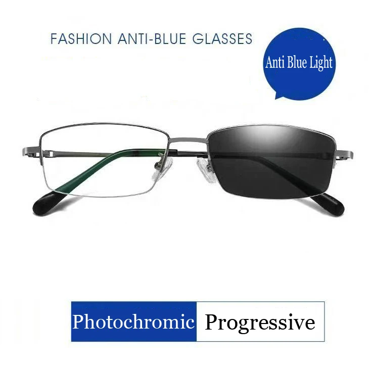 

Titanium Alloy Progressive Reading Glasses Men Bifocal Far Near Anti Blue Light Sun Photochromic Eyewear Presbyopic Glasses 1.5