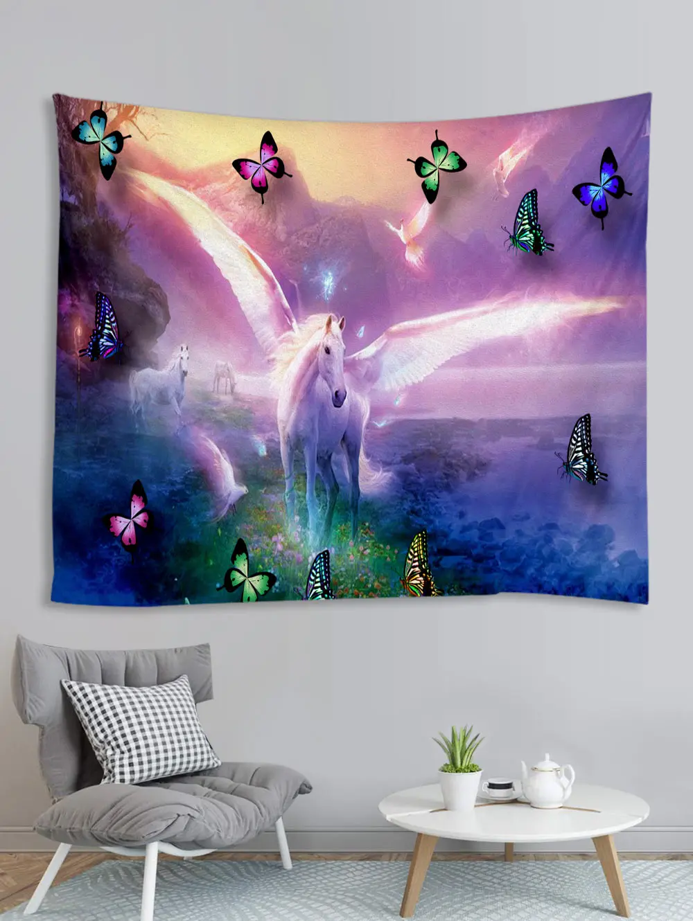 Creative 3D Printing Butterfly And Pegasus Fringed Iris Herb Tapestry Wall Hanging Bed Spread Beach Towel Table Cloth Yoga Mat | Дом и сад
