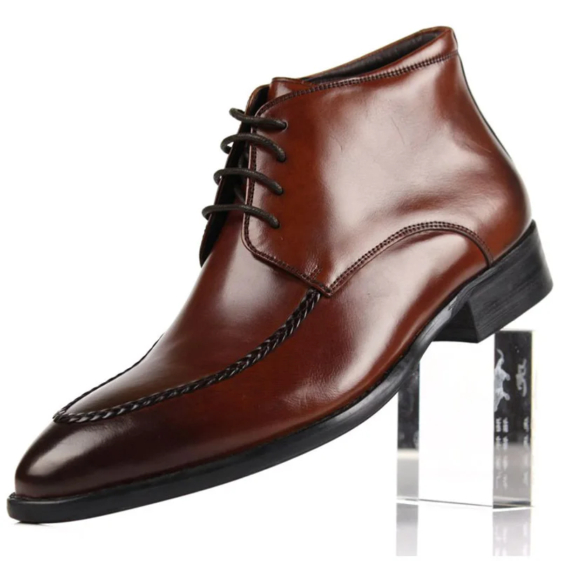 

Lace Up Style Retro Derby Boot for Men Ankle Boot Premium Genuine Leather Pointed Toe Flats Heel Easy Care Waterproof Casual