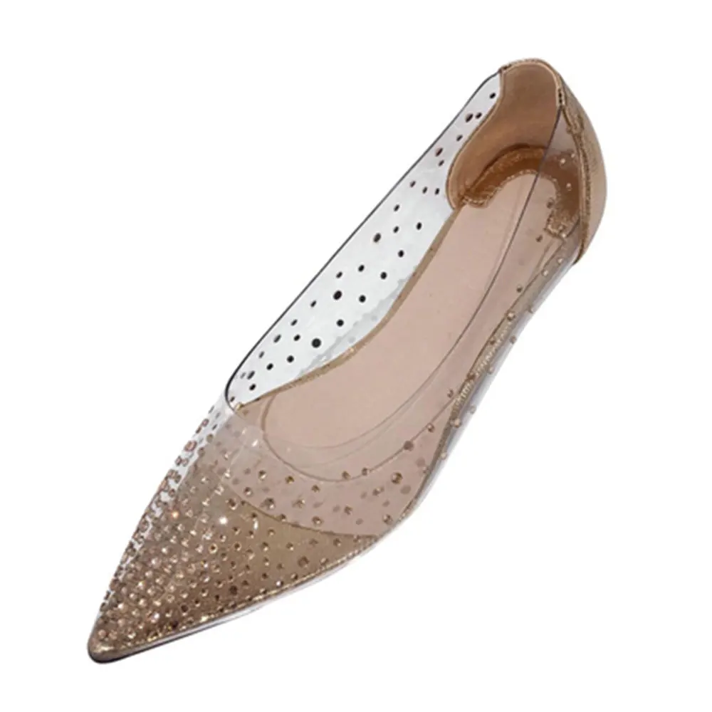 Новые женские модные элегантные туфли на плоской подошве со стразами с острым