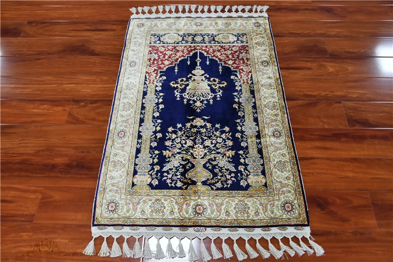 2 5 'x 4' синяя ваза с цветами шелковый ковер ручной работы узлом турецкий