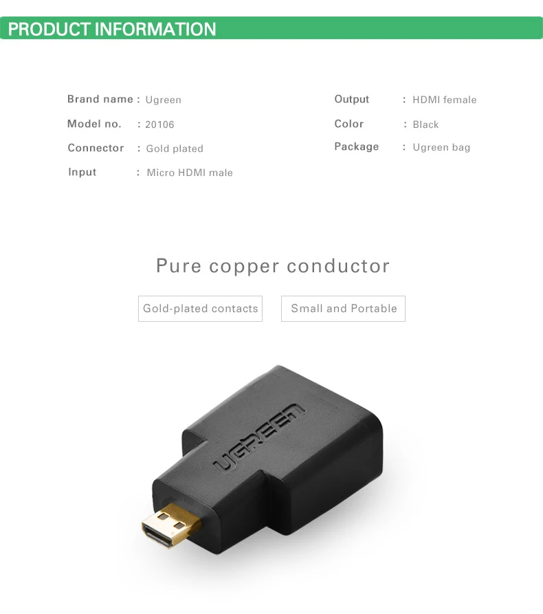 Ugreen 3 в 1 мини hdmi мужчина микро-hdmi мужчина к hdmi женский конвертер адаптер для планшет пк мобильный телефон hdmi адаптер