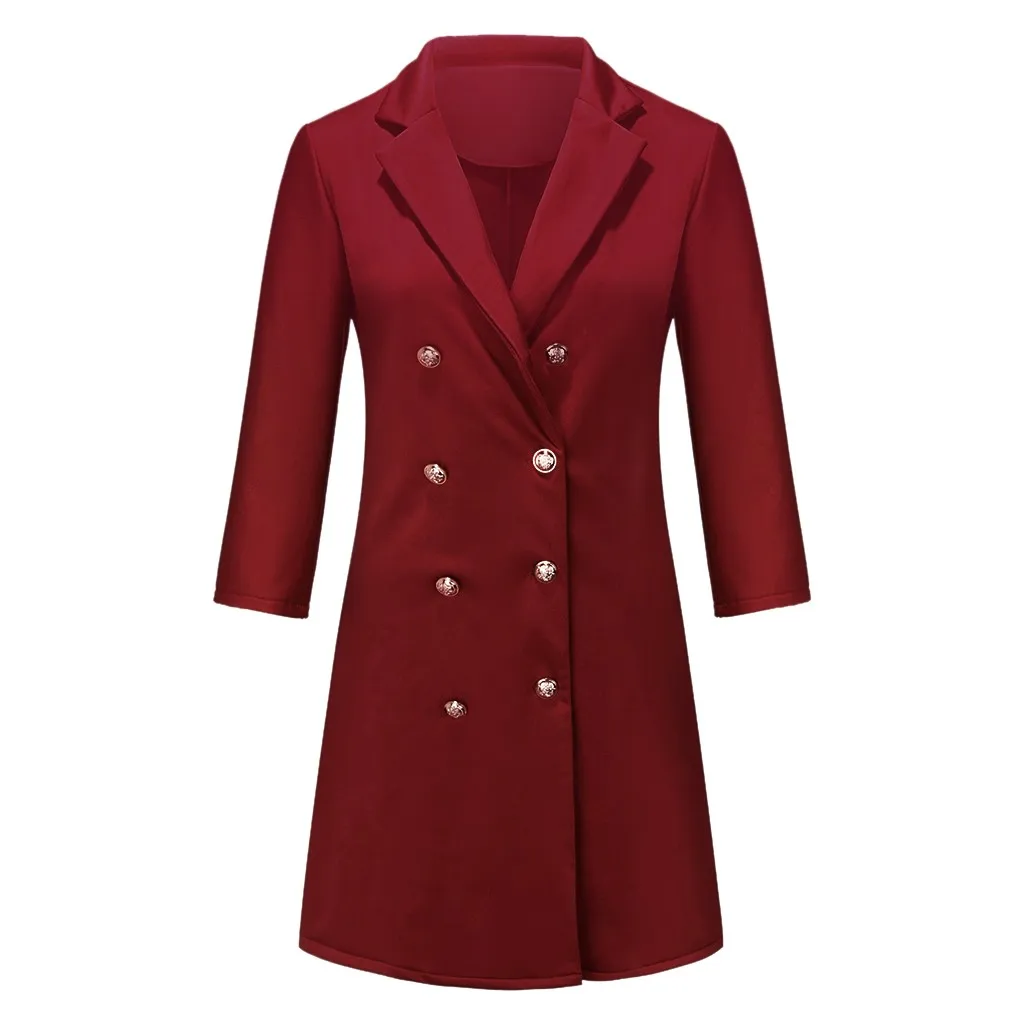 

office ladies suit dress 3/4 sleeve autumn elegant women dress solid notched Double-Breasted Work Formal d90930