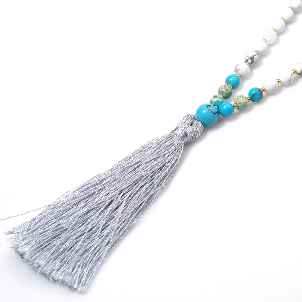 

Rttooas Classic Statement Necklace Natural 108 Mala Beads Handmade Strand Long Tassel Necklaces Women Meditation Jewelry