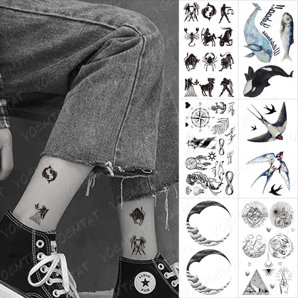 

Waterproof Temporary Tattoo Sticker Bull Swallow Shark Fish Mini Tatoo Compass Anchor Body Art Hand Fake Tatto Women Men