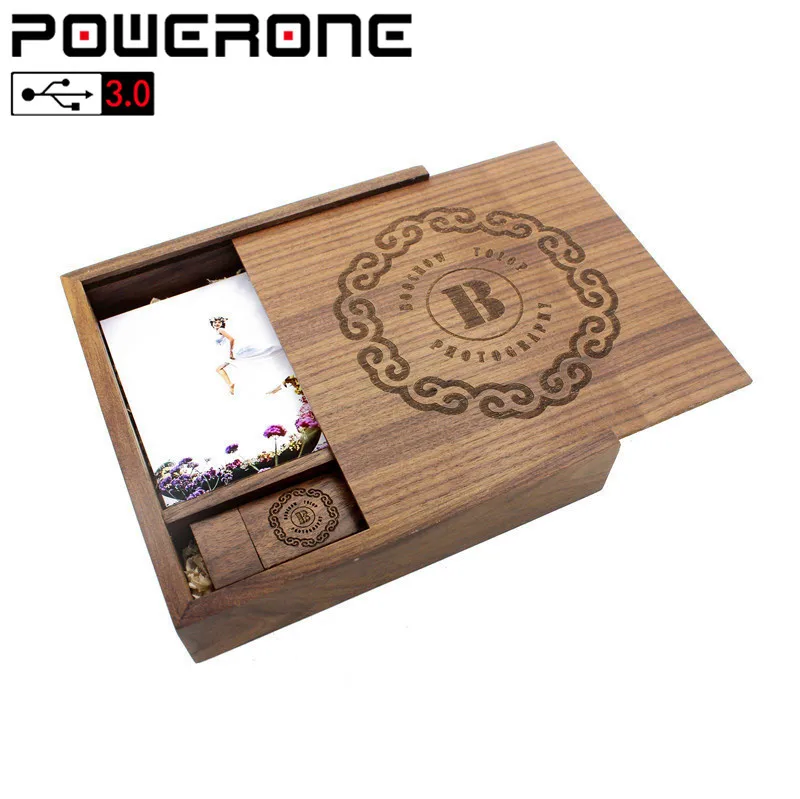 POWERONE USB 3 0 Бесплатная доставка логотип клиента кленовый деревянный фотоальбом