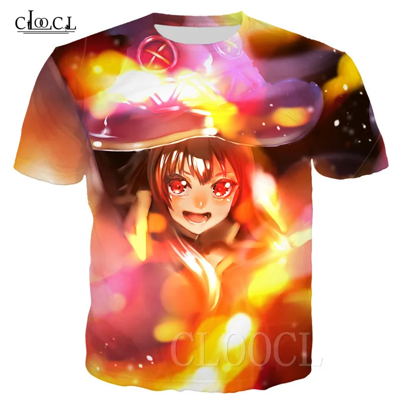Новые повседневные футболки с круглым вырезом и объемным принтом Megumin Konosuba на
