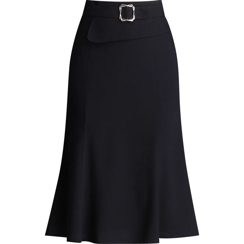 

2021 Spring New Arrivals Simple Black High Waist Slim Chiffon Fishtail Skirt All-match Elegant Women Hip Skirt Free Shipping