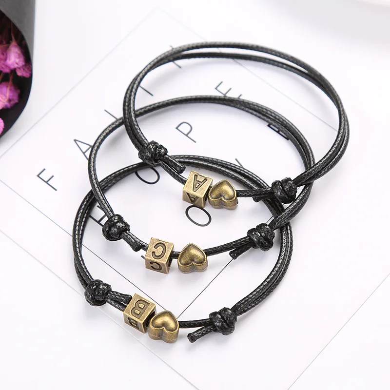 

Fashion A-Z 26 Letter Adjustable handmade Rope Chain Couple Leather Bracelets Lovers Friendship Gifts Women Men Jewelry Set