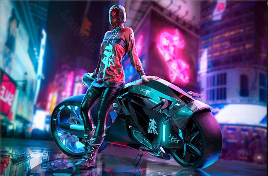 

Modern Style Murals Cyberpunk Motorcycle Girl Frameles Poster Home Residential Bedroom Decoration Living Room Canvas Painting