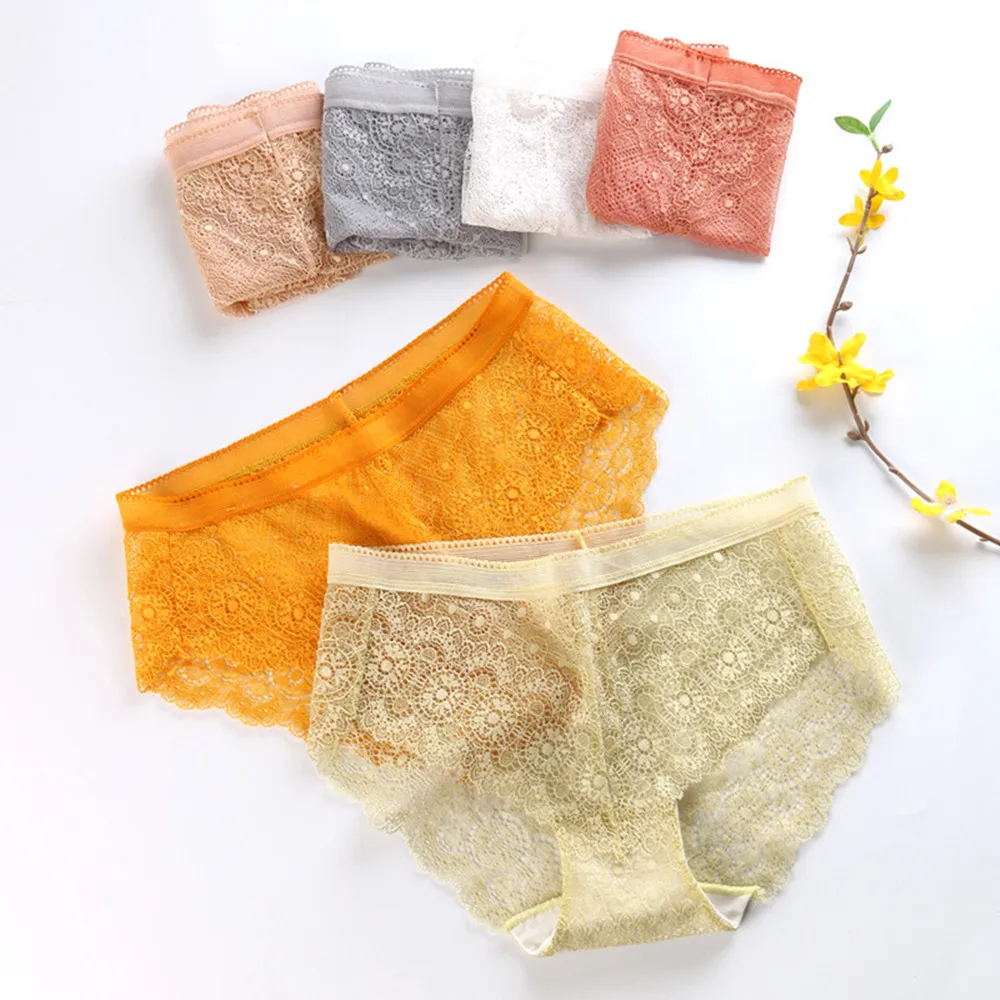 Quality Ladies Sexy Transparent Lace Panties Female Solid Floral Hollow Out Underwear Seamless Breathable XXL | Женская одежда
