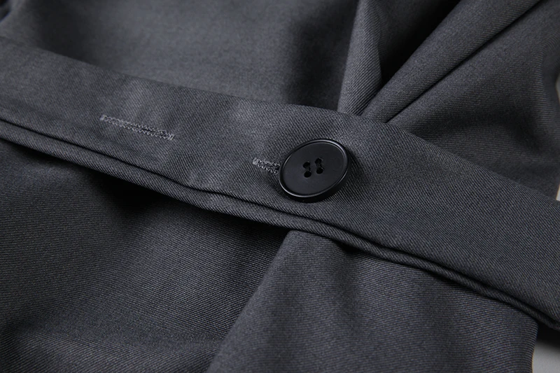 

SHENGPALAE Gray Blazer Women's Spring 2021 New Notched Lace Up Waist Single Button Long Sleeve Back Pleated Suit Coat 5A1130