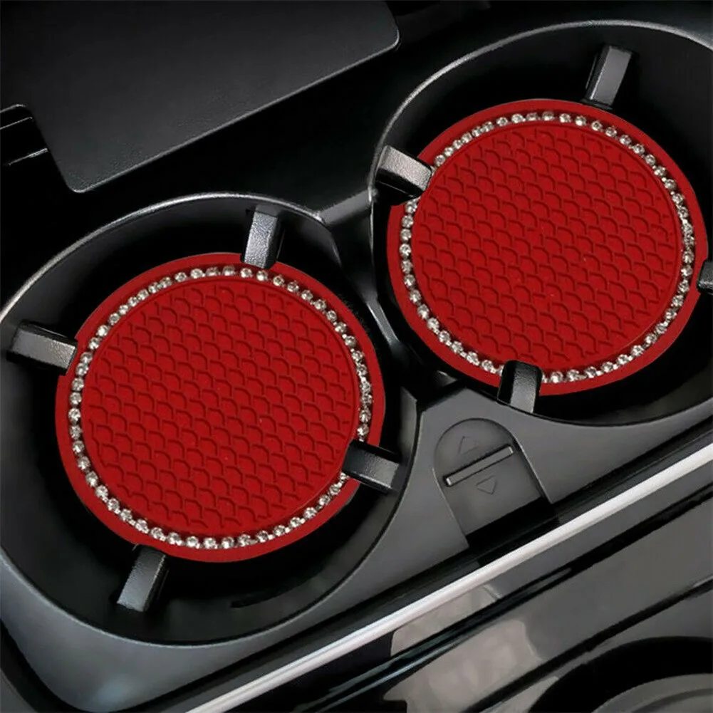 

2xPVC Car Cup Coasters Travel Auto Cup Mats Insert Coaster Anti Slip Crystal Vehicle Interior Accessories Diamond Car Coaster