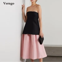 verngo simple black satin short prom dresses a line strapless mini women formal party dress evening gown garment custom made