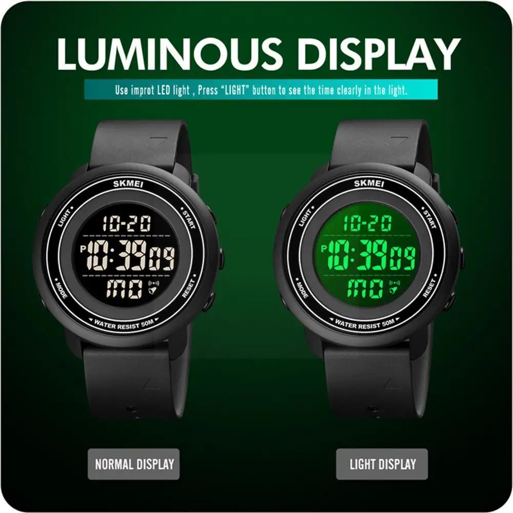 

2021 New Men's Sport Watches Multifunction Count Down LED Light Waterproof Watch Fashion Digital Display Wristwatch Luminou I3N1