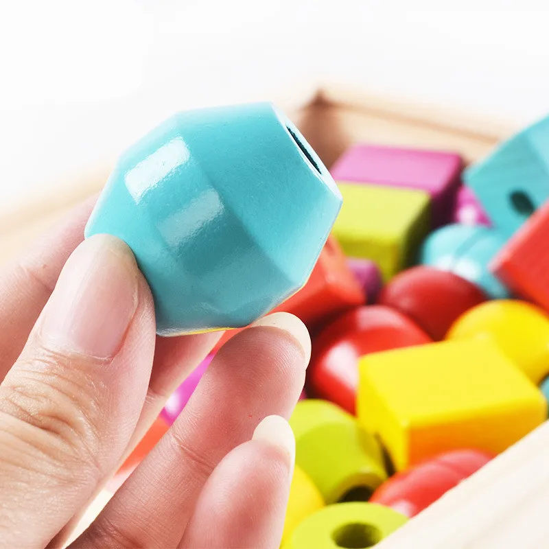 Montessori Early Learning Puzzle Beaded Box Children's Enlightenment Fine Action Training Wooden Stick Rope Wearing Toys | Игрушки и