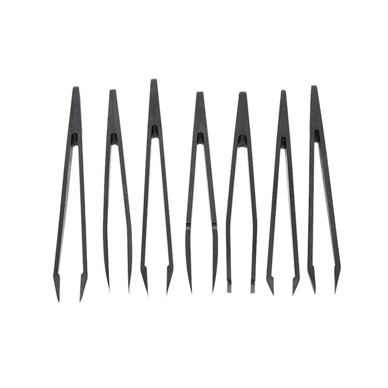 

7pcs Black Plastic Antistatic Flat Bottomed Top End Tweezers Hand Tools Set