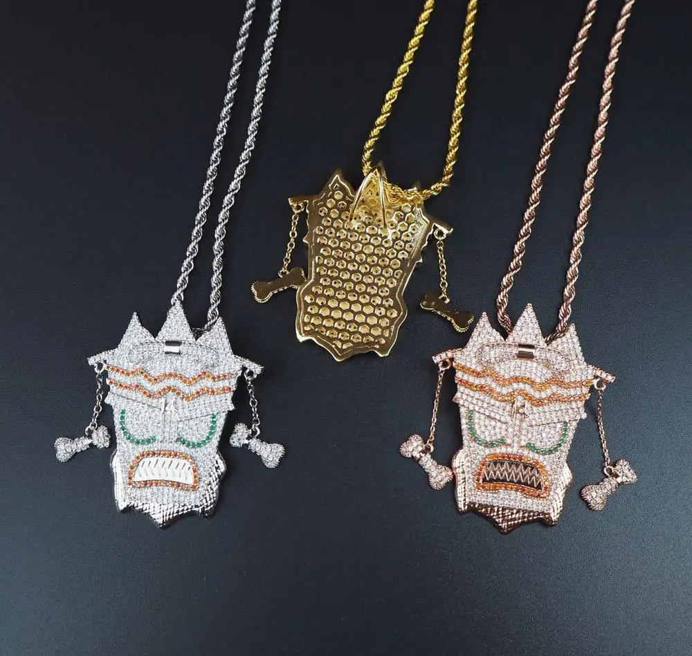 

New Iced Out UKA Mask Pendant Necklace Men'S Indians Hip Hop Bling Charm Jewelry For Women Gifts Dropshipping