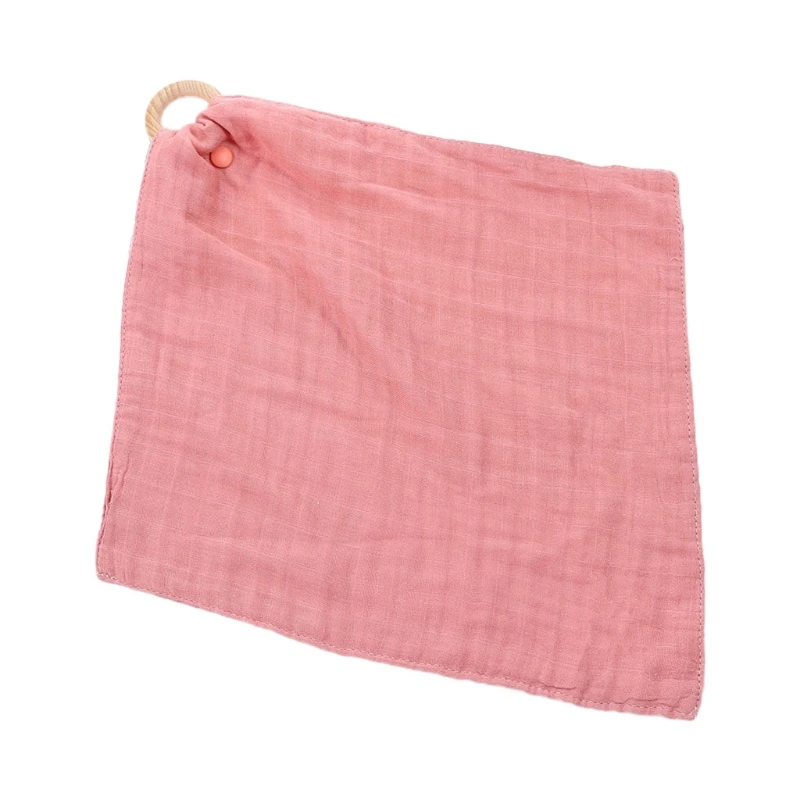 

A2UB Baby Soother Appease Towel Bib with Wood Teether Ring Solid Bandana Burp Cloth