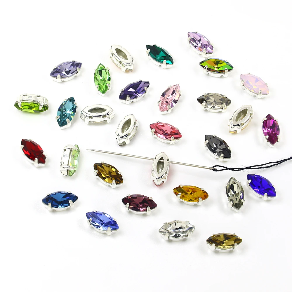 Красочные лошадиные глазки пришивные стразы с серебряным креплением плоской